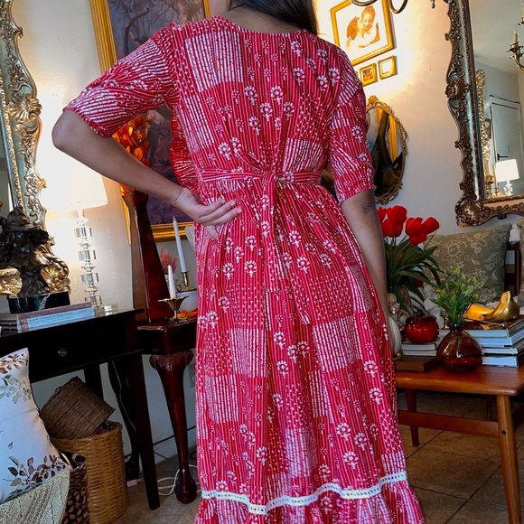 Prairie Ruffled Maxi red and white dress - Picture 3 of 5